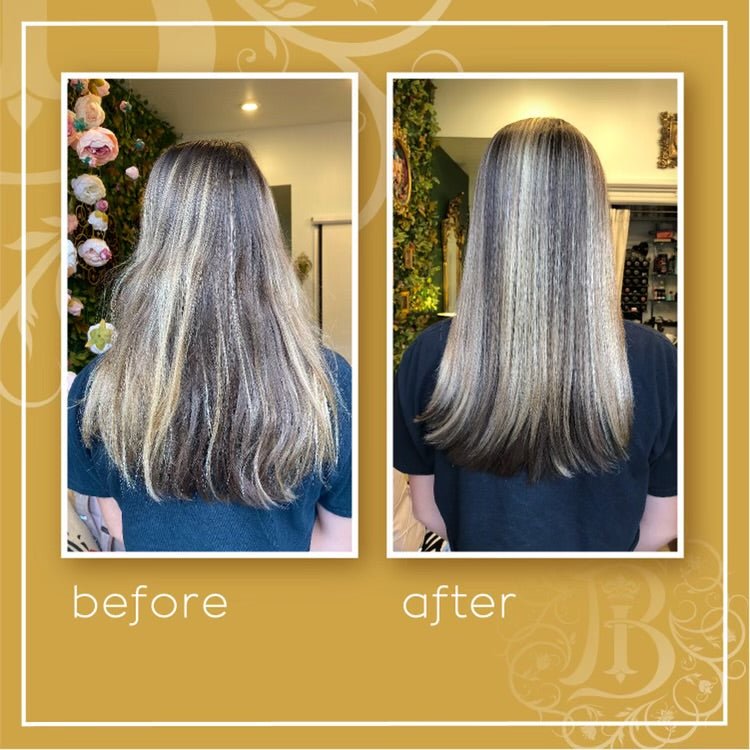 before and after using Essential harmony Hair Oil