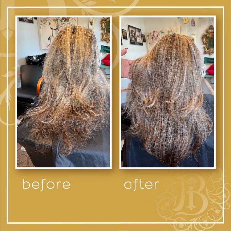before and after using Essential Harmony hair oil